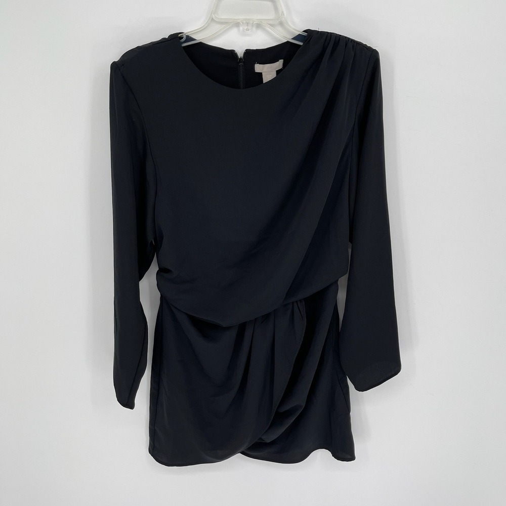 H&M Women's Black Drape Front Long Sleeve Mini Dress Size M